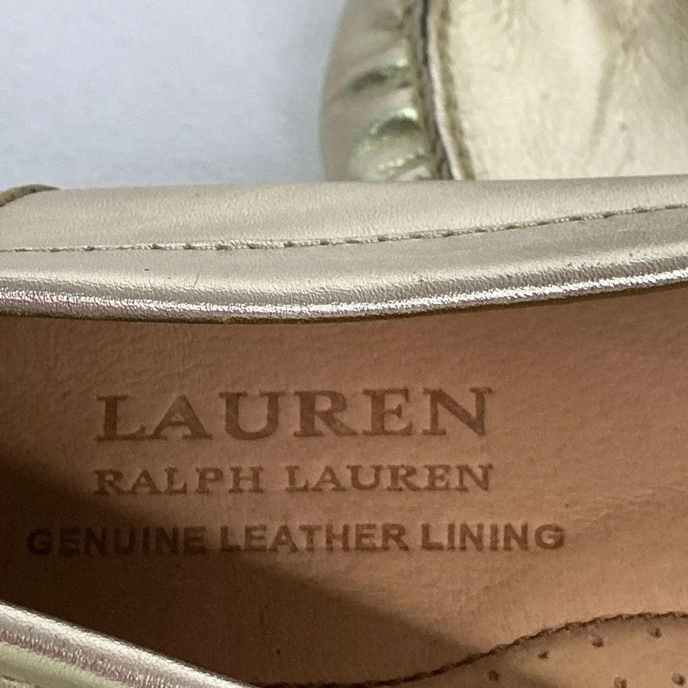 Lauren Ralph Lauren Gold Leather Driving Loafers Moccasin Luxury Flats Size 8.5